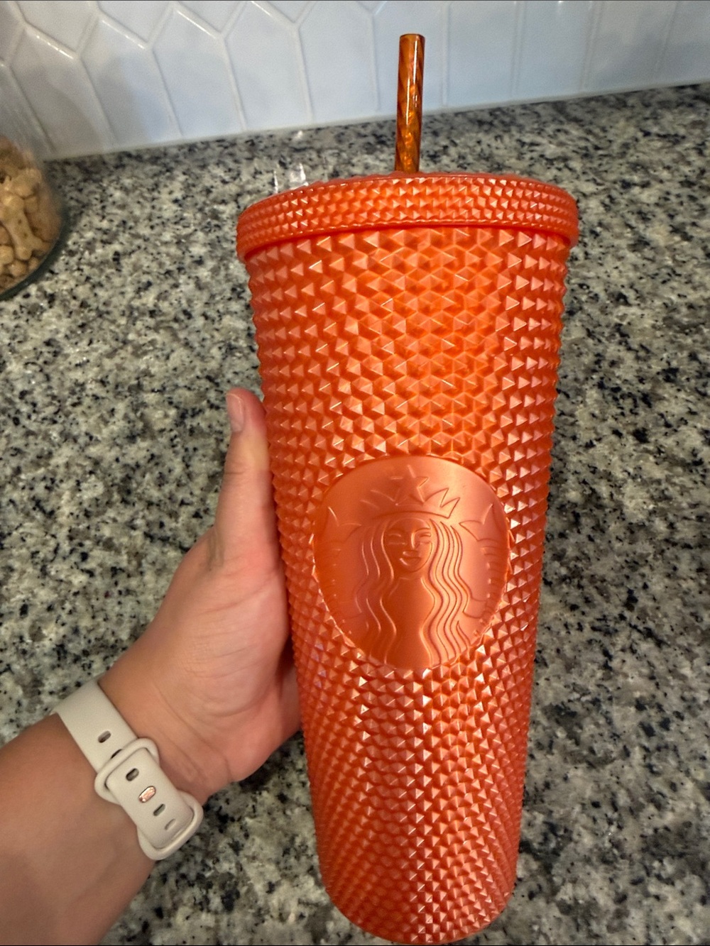 Starbucks Orange Textured Studded Tumbler with Metallic Straw